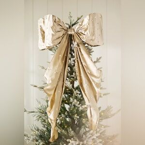 New Anthropologie Ivory Pearled Satin Bow Christmas Tree Topper Door Wreath
